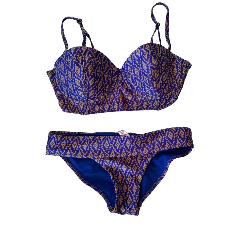 2 Chillies Australia Blue Gold Underwire Bikini Set Retro‎ Print Lg/Med